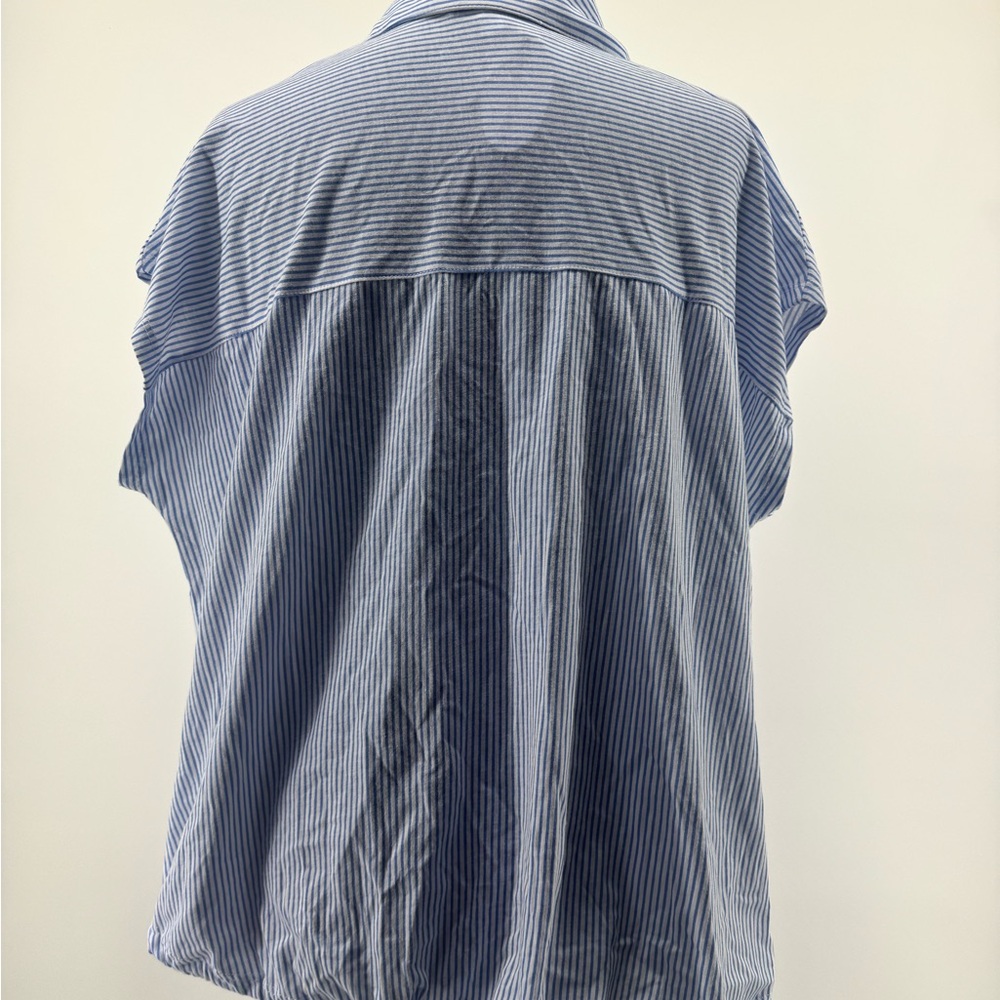 Mesh + Lace Women’s Blue white striped Button down drawstring size 1X NWT - Picture 4 of 8